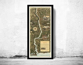 The Columbia River  Through the Cascade Mountains to the Pacific Ocean 1905  | Vintage Map Wall Art Print | Large Poster Print