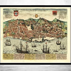 Old Map of Lisbon 1598 Lisboa Portugal Vintage MAp | Vintage Map Wall Art Print | Large Map Print | Home Decor Wall Art