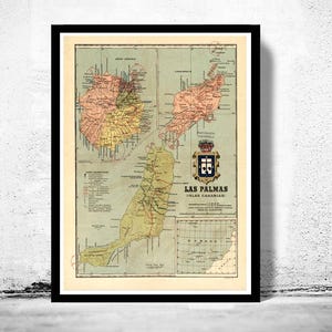Old Map Las Palmas Canary Islands 1900 Vintage Map | Vintage Map Wall Art Print | Large Map Print | Home Decor Wall Art