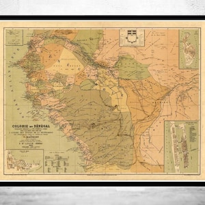 Beautiful Old Map of Senegal 1884 Vintage Map | Vintage Map Wall Art Print | Large Map Print | Home Decor Wall Art