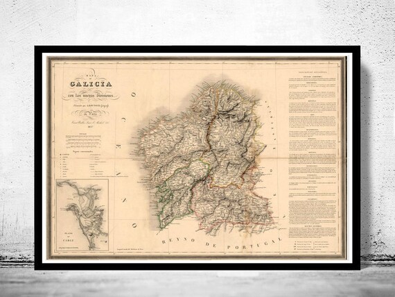 Alte Karte Von Galicien Galiza Espana 1837 Spanien Vintage Etsy