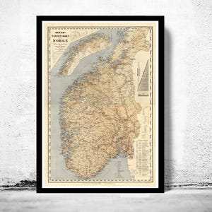 Old Map of Norway 1889 Vintage Map | Vintage Map Wall Art Print | Large Map Print | Home Decor Wall Art