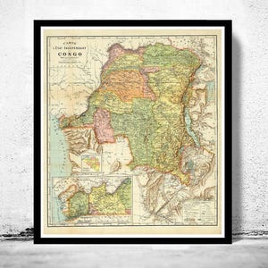 Old Map of Congo Africa 1910 Vintage Map  | Vintage Map Wall Art Print | Large Map Print | Home Decor Wall Art