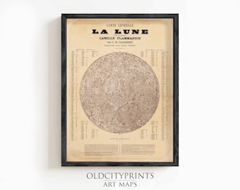 Vintage Moon Chart Print | Camille Flammarion 1887 Celestial Map Poster