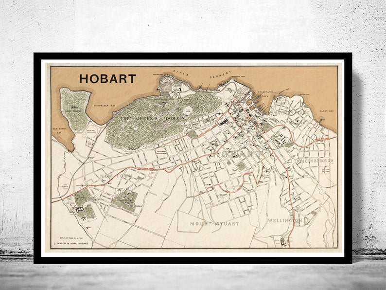 Old map of Hobart Australia 1893 Vintage Poster Wall Art Etsy