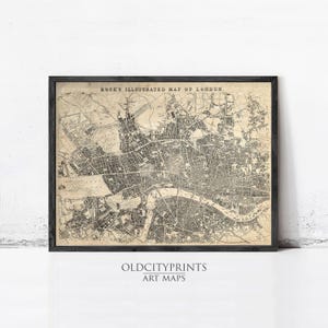 Vintage London Map Print 1845 | Rock's Illustrated City Wall Art