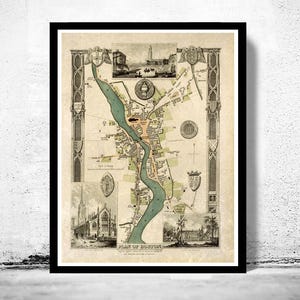 Old Map of Boston 1837 England United Kingdom Vintage Map | Vintage Map Wall Art Print | Large Map Print | Home Decor Wall Art