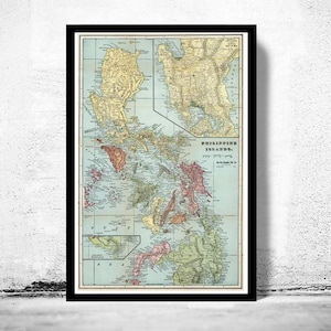 Old Map of Philippine Islands Philippines 1898  | Vintage Map Wall Art Print | Large Map Print | Home Decor Wall Art