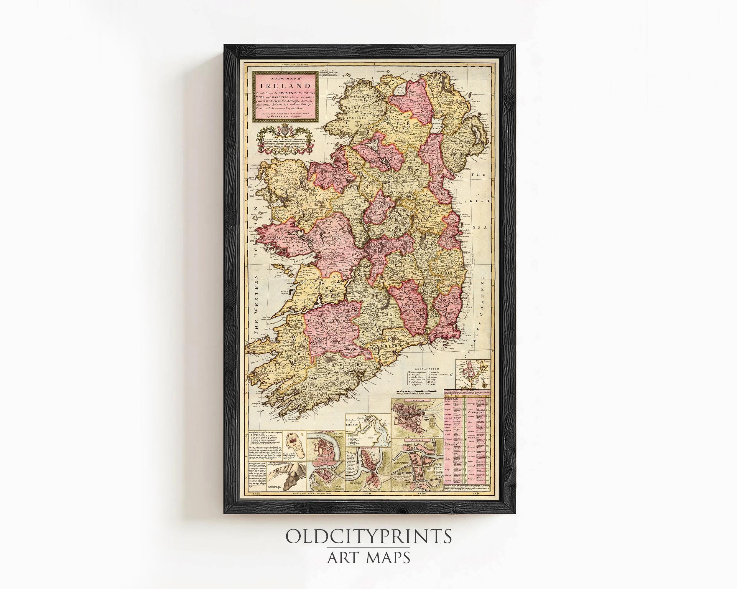 Rustic Irish Map Vintage Map of Ireland 1740 | Antique Wall Decor Art Irish Print - Etsy