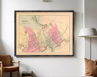 Old Map of Lynn 1871 Massachusetts Vintage Map of Lynn | Wall Map Print