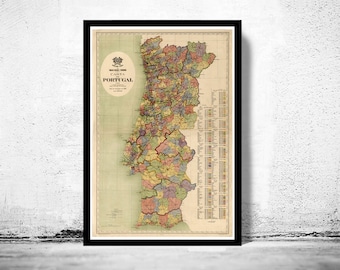 Old Map of Portugal 1912 Mapa de Portugal Vintage Map | Vintage Poster Wall Art Print | Wall Map Print |  Old Map Print