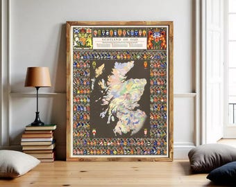 Scotland Clans Family Scottish Clan Map Poster Scotland Family Surnames | Wall Map Print