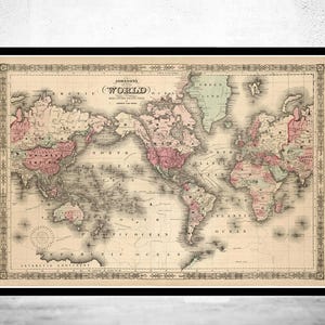 Old World Map Atlas Vintage World Map 1864 Mercator projection  | World Map Gift World Map Print | Vintage World Map | World Map Wall Art