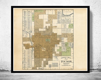 Old map of Tucson Arizona 1947 Vintage Map | Vintage Poster Wall Art Print | Wall Map Print | Old Map Print