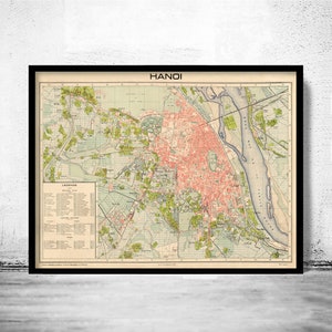 Old Map of Hanoi Vietnam 1929  | Vintage Poster Wall Art Print | Wall Map Print | Old Map Print