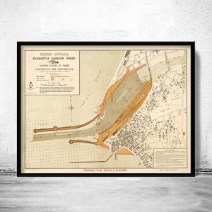 Vintage map of Fremantle Port Harbour and Perth, Australia 1904  | Vintage Map Wall Art Print | Large Map Print | Home Decor Wall Art