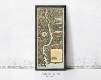 Columbia River Vintage Map 1905 | Cascade Mountains, Pacific Ocean Wall Art Decor Print
