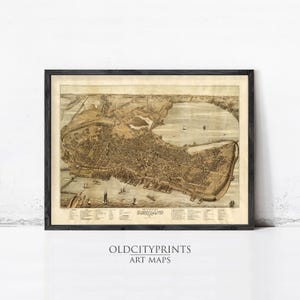 Vintage Map Portland Maine Map 1876 | Old Panoramic View Wall Décor Print