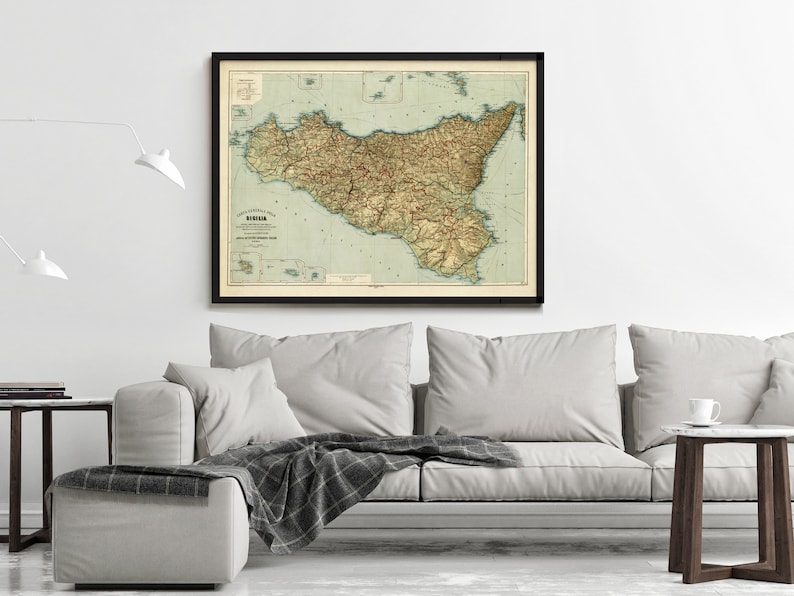 Old Map of Sicily Sicilia Italy 1891 Vintage Map Vintage Poster Wall Art Print Wall Map Print Old Map Print image 3