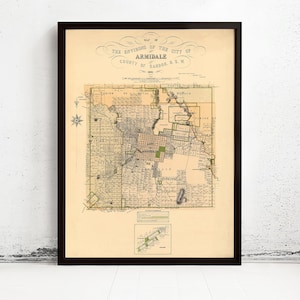 Old Map of Armidale City Australia 1881 Vintage Map  | Vintage Map Wall Art Print | Large Map Print | Home Decor Wall Art