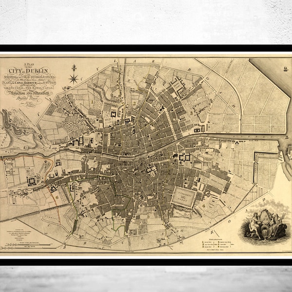 Vecchia mappa di Dublino Irlanda 1797 Mappa vintage / Stampa artistica da parete poster vintage / Stampa mappa da parete / Stampa vecchia mappa