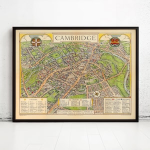 Old Map of Cambridge England 1929 Vintage Map | Vintage Map Wall Art Print | Large Map Print | Home Decor Wall Art