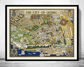Old Map of Quebec City Canada 1932 Vintage Map  | Vintage Map Wall Art Print | Large Map Print | Home Decor Wall Art