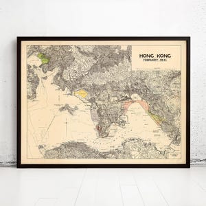 Old Map of Hong Kong Kowloon 1941 Vintage Map  | Vintage Map Wall Art Print | Large Map Print | Home Decor Wall Art