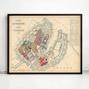 Old Map of Copenhagen Denmark 1853 Vintage Map | Vintage Map Wall Art Print | Large Map Print | Home Decor Wall Art