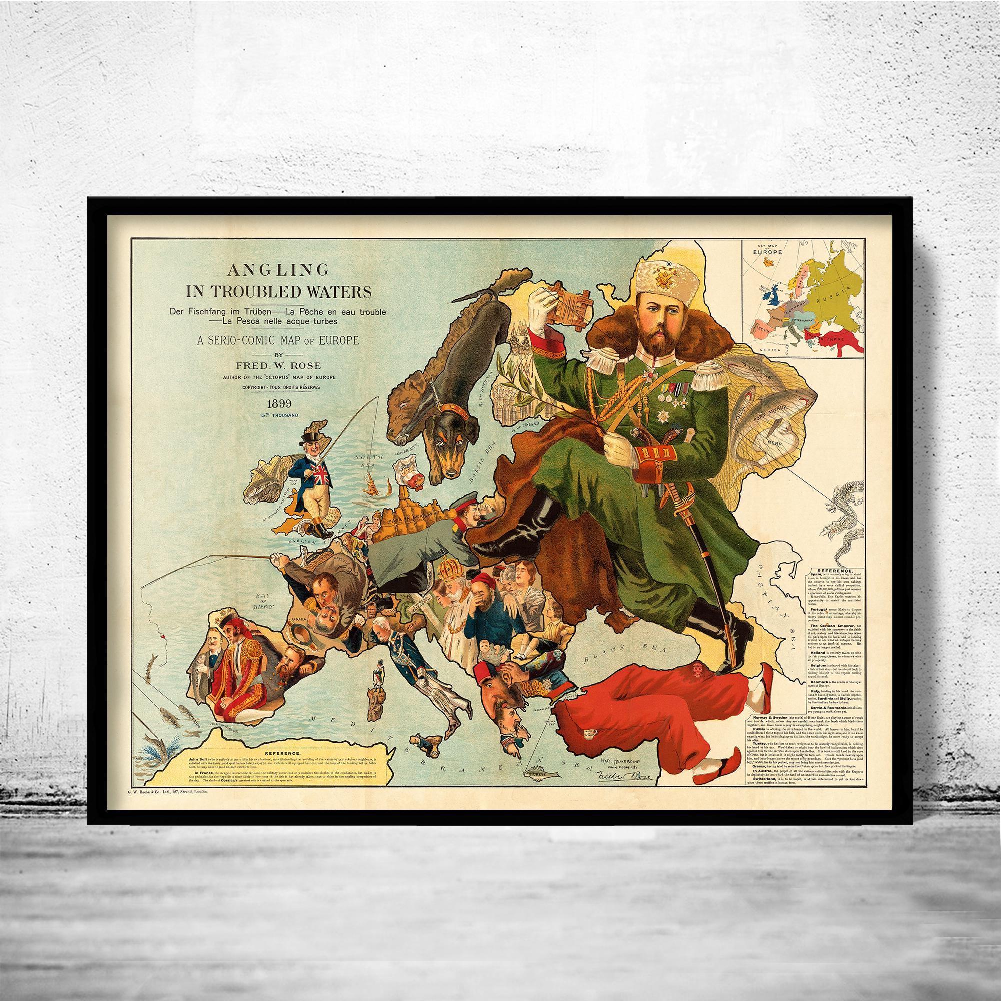 Vintage Comic Map of Europe 1899 Old Map | Vintage Map Wall Art Print | Large Poster Print | Home Decor Wall Art