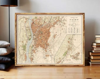 Carte Ancienne Du Caire 1945 - Déco Murale Vintage Egypte, Prête à Accrocher