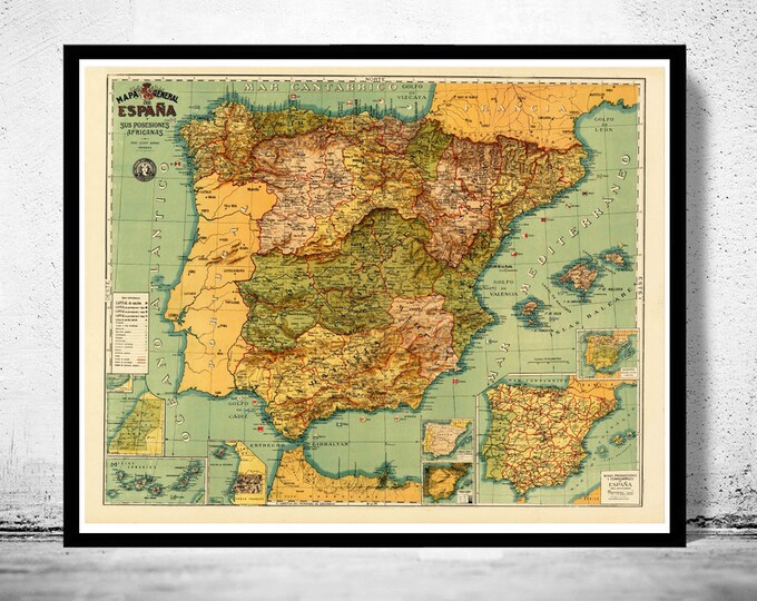 1939 Vintage SPAIN Map Antique Map of Spain and Portugal Gallery Wall ...