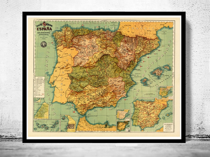 Old Map of Spain 1900 Vintage Poster Wall Art Print Wall Map Print Old Map Print image 1