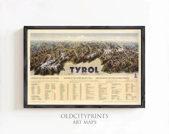 Tyrol Austria Vintage Map Poster 1937 | Old Travel Wall Art Decor Print