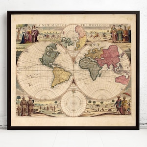 Old World Map 1686 Two Hemispheres Vintage World Map | World Map Gift World Map Print | Vintage World Map | World Map Wall Art