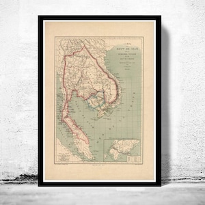 Old Map of Thailand Old Siam 1869 Vintage Map | Vintage Map Wall Art Print | Large Map Print | Home Decor Wall Art