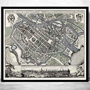Old Map of Wroclaw with gravures Poland 1735 Vintage map Breslau  | Wall Map Print