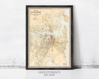 1922年のシドニー地図、オーストラリアのシドニーの古い地図、最大