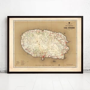 Old Map of Ilha Terceira Azores Açores 1899 Vintage Map | Vintage Map Wall Art Print | Large Map Print | Home Decor Wall Art