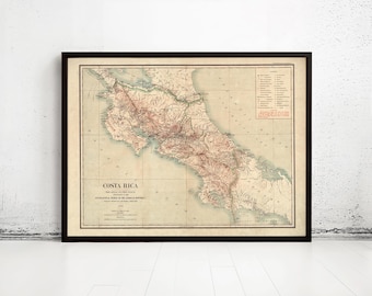 Old Map of Costa Rica 1903 Vintage Map | Vintage Map Wall Art Print | Large Map Print | Home Decor Wall Art