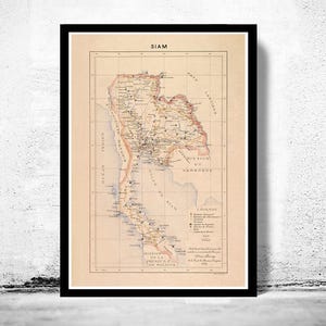 Old Map of Thailand Old Siam 1889 Vintage Map | Vintage Map Wall Art Print | Large Map Print | Home Decor Wall Art