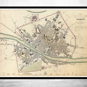 Old Map of Florence Firenze 1835 Vintage Map | Vintage Map Wall Art Print | Large Map Print | Home Decor Wall Art