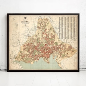 Old Map of Oslo Norway 1901 Vintage Map Oslo | Vintage Map Wall Art Print | Large Map Print | Home Decor Wall Art