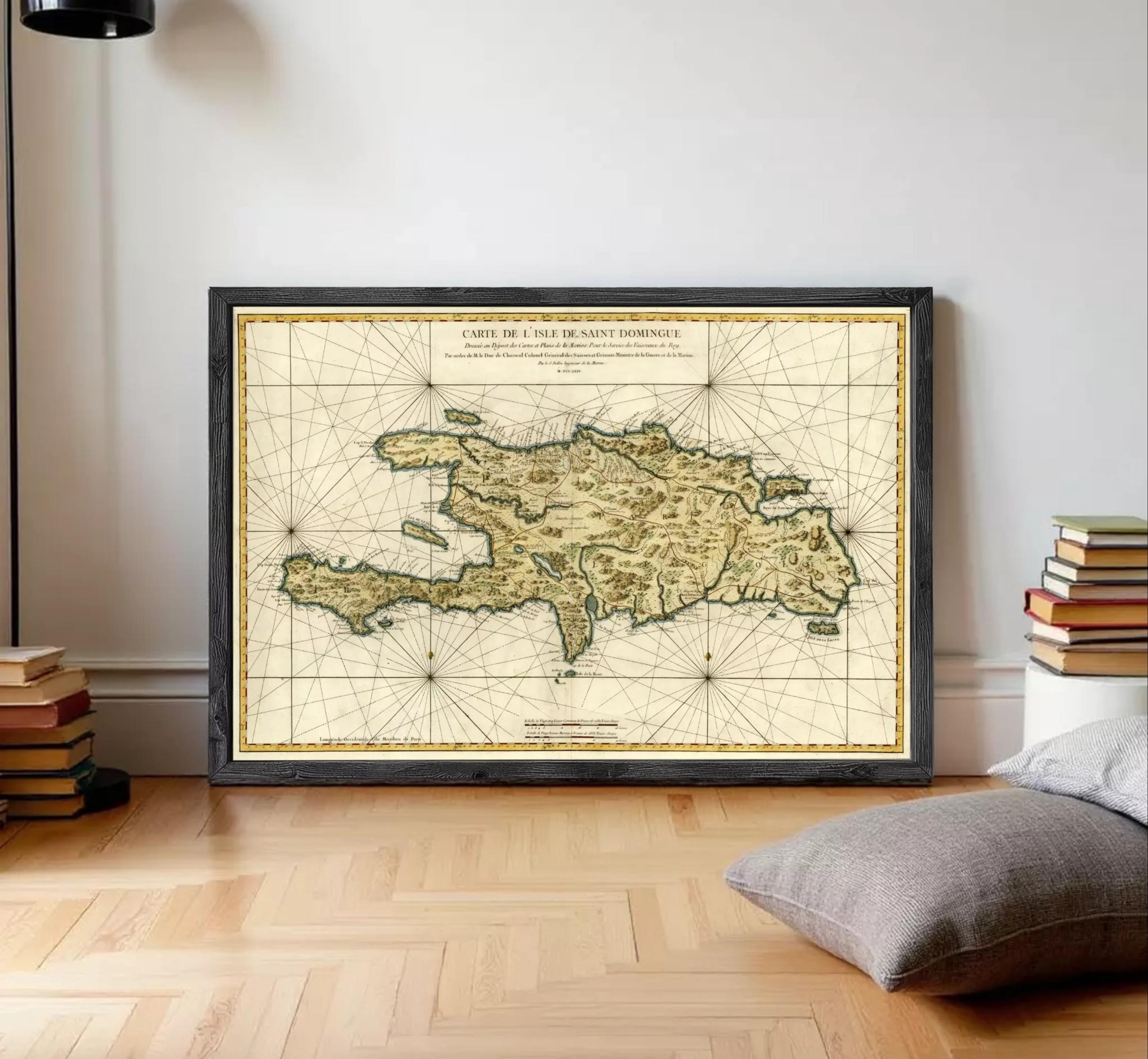 Vintage Map Hispaniola Island 1764 Haiti Dominican Republic Island ...