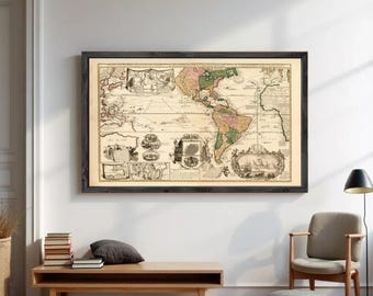1740 Mercator Projection World Map Print | Vintage Atlas Wall Art