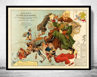 Vintage Comic Map of Europe 1899 Old Map | Vintage Poster Wall Art Print |