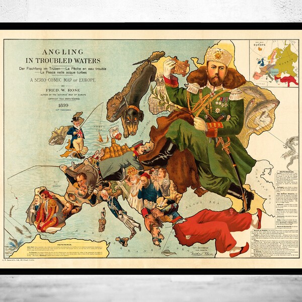 Vintage Comic-Karte von Europa 1899 Alte Karte | Vintage Poster Wand kunstdruck |