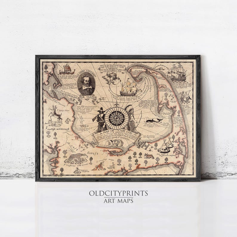 Old Map of Cape Cod Map Illustrated Massachusetts Old Map of Cape Cod ...