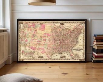 Old Map of United States 1867 Vintage Map of USA Wall Map | Wall Map Print