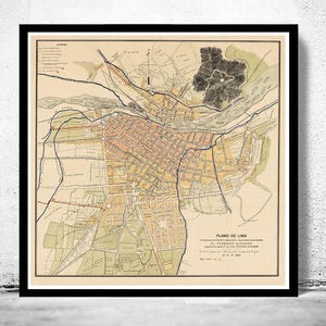 Old map of Lima Peru 1904 Vintage Map | Vintage Map Wall Art Print | Large Map Print | Home Decor Wall Art